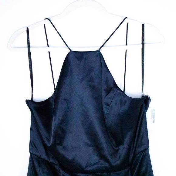 Nordstrom Womens Formal Midi Dress Size 12 Navy Blue Satin Wrap Halter Cocktail - Picture 3 of 12